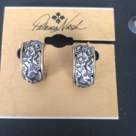 Patricia Nash Not So Basics Tooled Inset Hoop Earrings Two Tone NWT - Picture 7 of 12